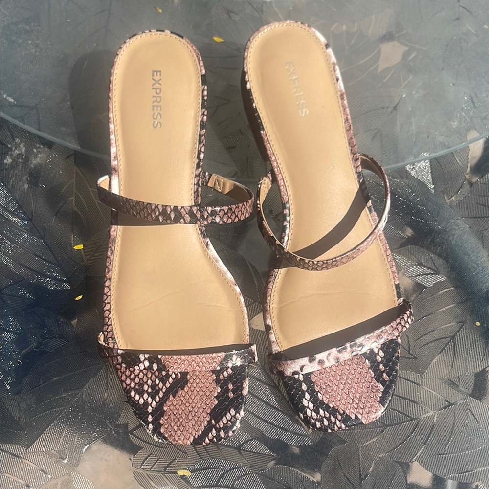 Express Pink and Black Sandals with Snakeskin Pattern